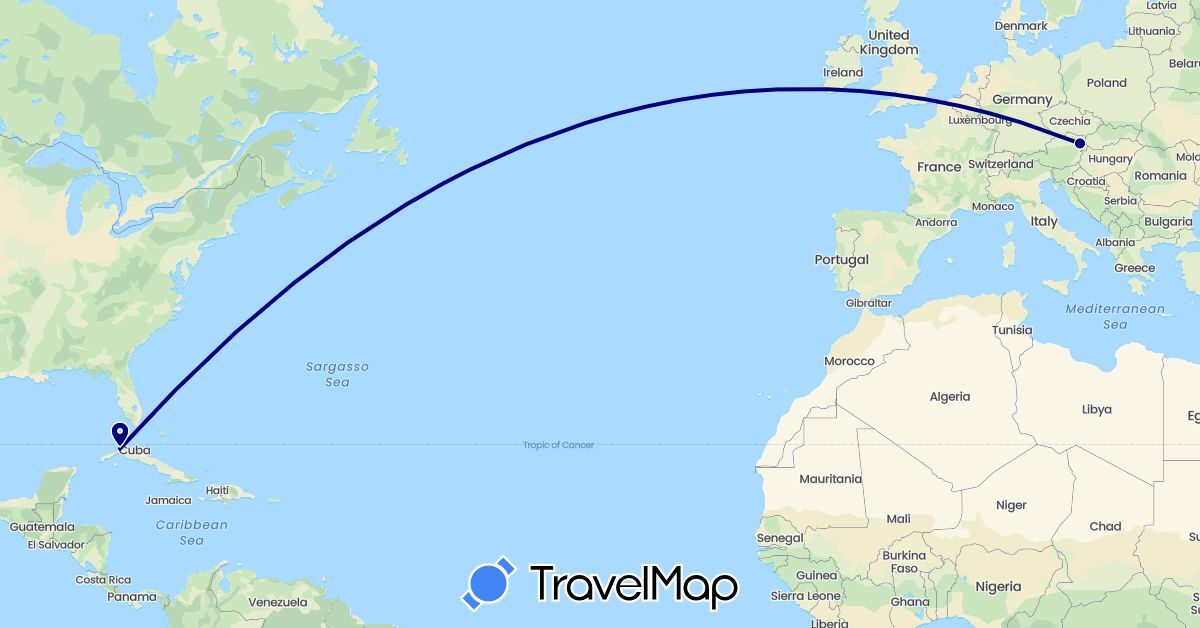 TravelMap itinerary: driving in Austria, Cuba (Europe, North America)